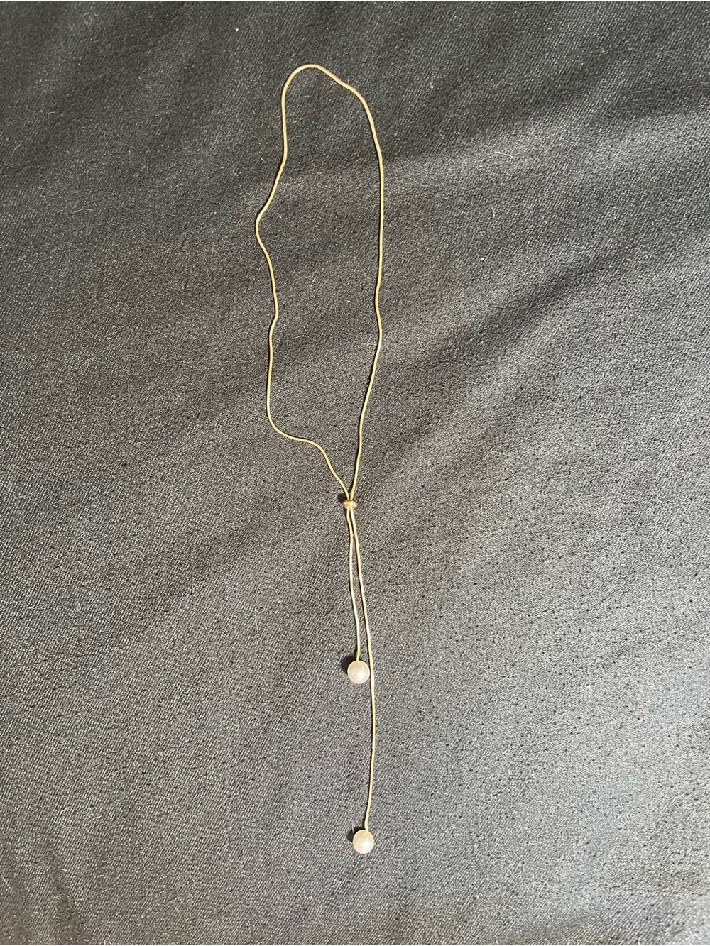 Gold Lariat Necklace with Pearl-Style Drops